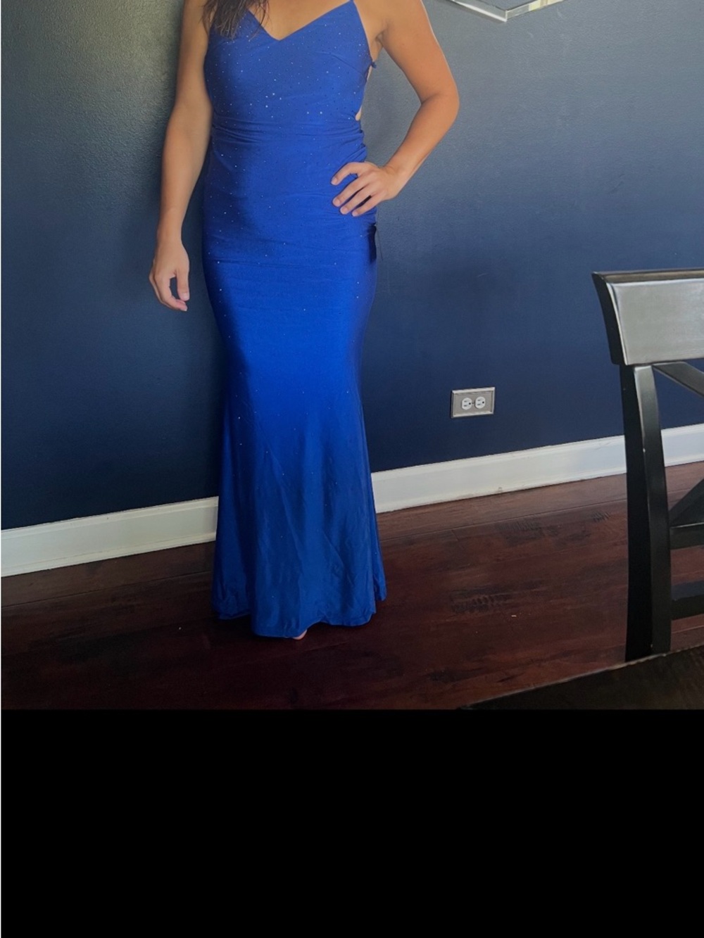 Royal Blue Beaded Spaghetti-Strap Evening Gown